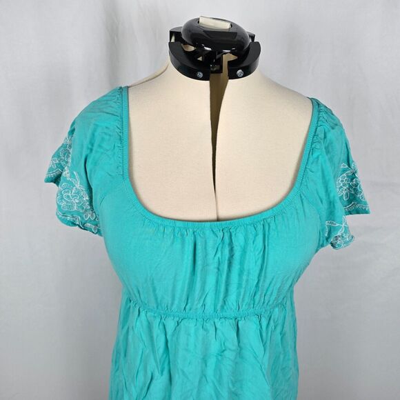 One Clothing Dress Junior's XL Green Mini Fit & Flare Embordering Short Sleeve - Picture 2 of 16